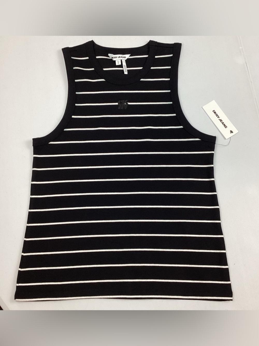 DKNY Jeans Black White Striped Sleeveless Tank Top XL NEW! Retail $39